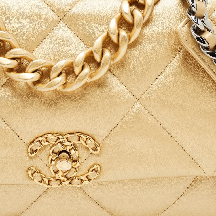 Pre Owned Chanel Gold Quilted Leather Large 19 Flap Bag