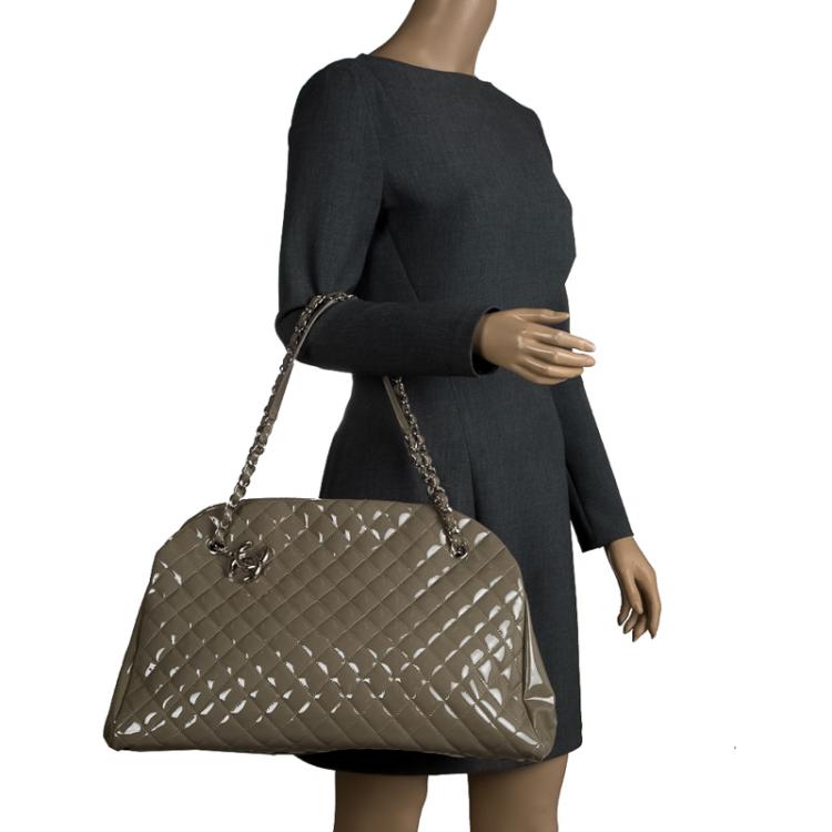 Pre Owned Chanel Moose Green Quilted Patent Leather Large Just Mademoiselle Bowling Bag