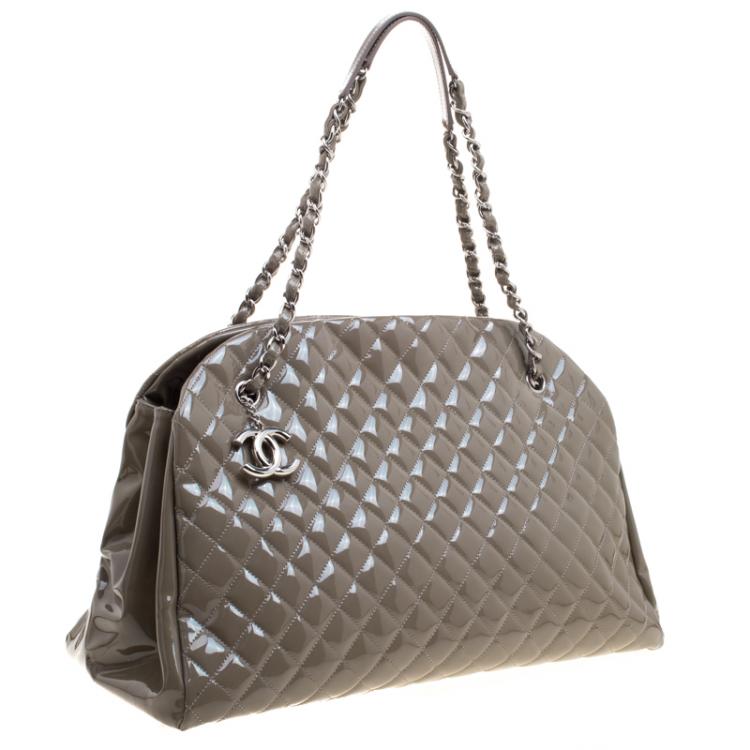 Pre Owned Chanel Moose Green Quilted Patent Leather Large Just Mademoiselle Bowling Bag
