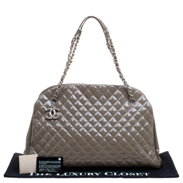 Pre Owned Chanel Moose Green Quilted Patent Leather Large Just Mademoiselle Bowling Bag