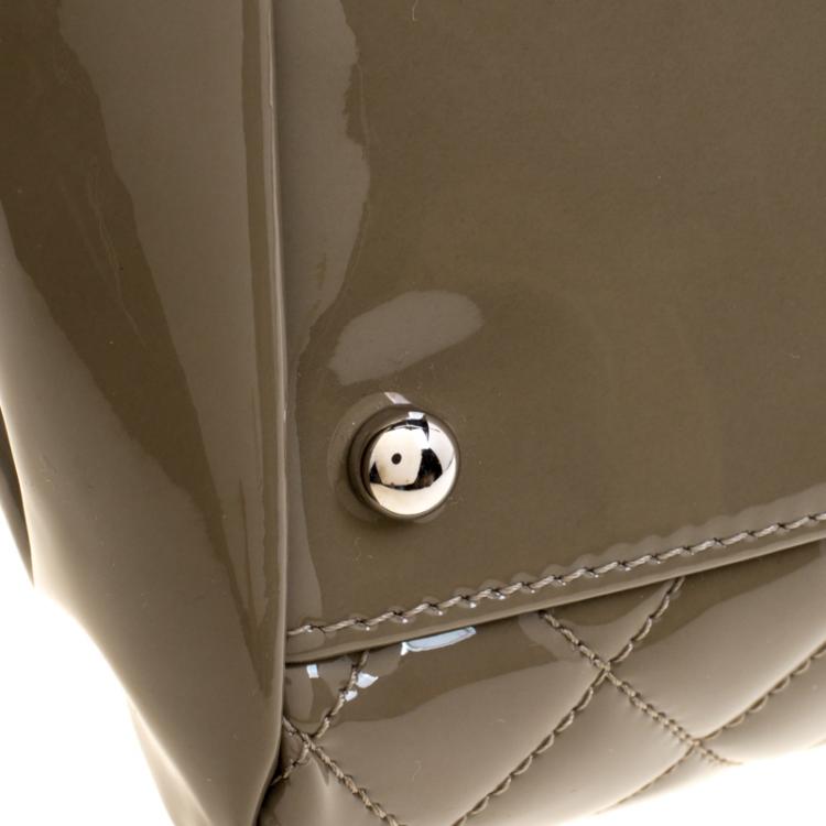 Pre Owned Chanel Moose Green Quilted Patent Leather Large Just Mademoiselle Bowling Bag