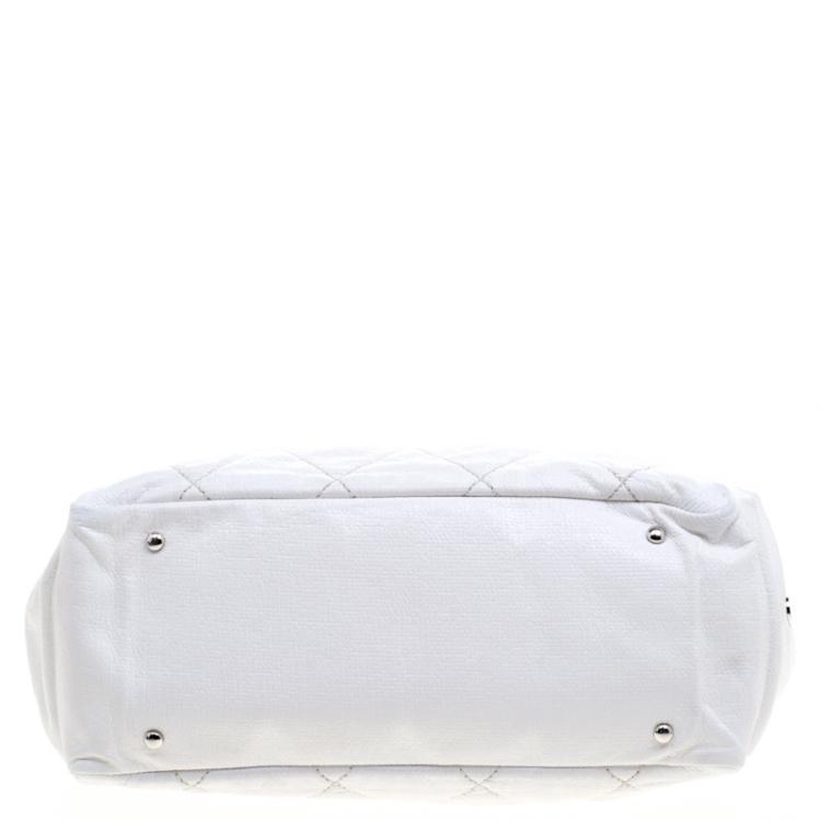 Pre Owned Chanel White Quilted Coated Canvas Large Paris Biarritz Tote