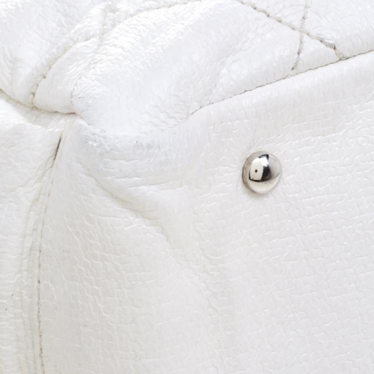 Pre Owned Chanel White Quilted Coated Canvas Large Paris Biarritz Tote