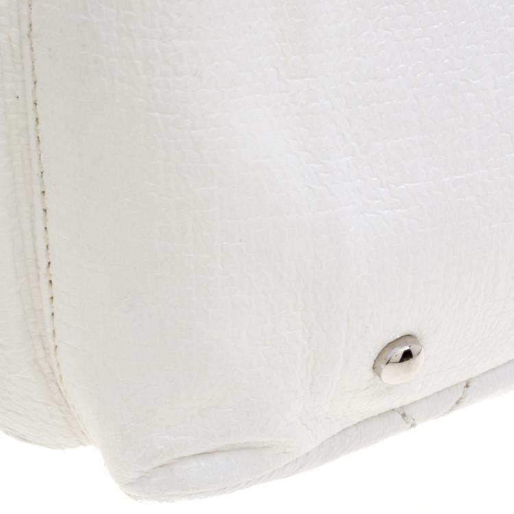 Pre Owned Chanel White Quilted Coated Canvas Large Paris Biarritz Tote