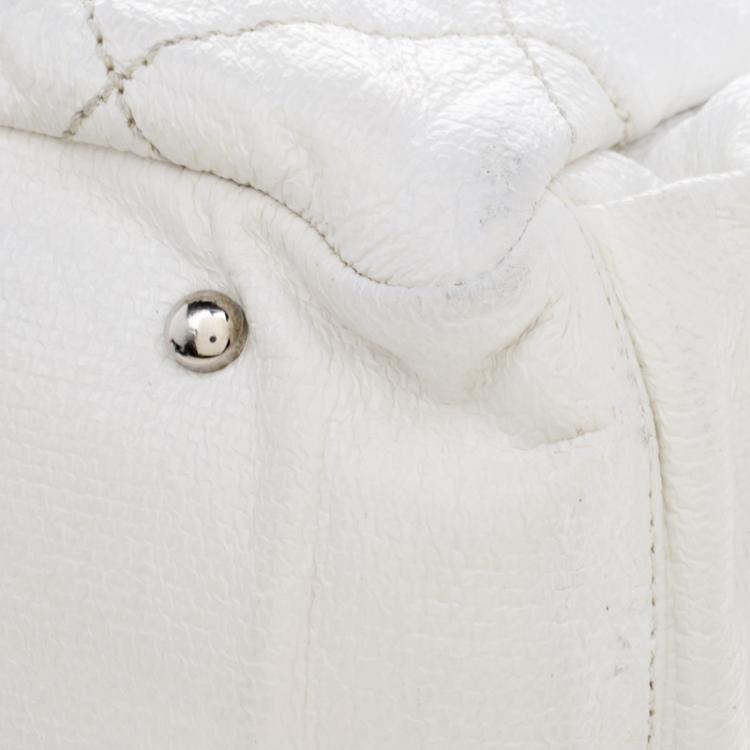 Pre Owned Chanel White Quilted Coated Canvas Large Paris Biarritz Tote