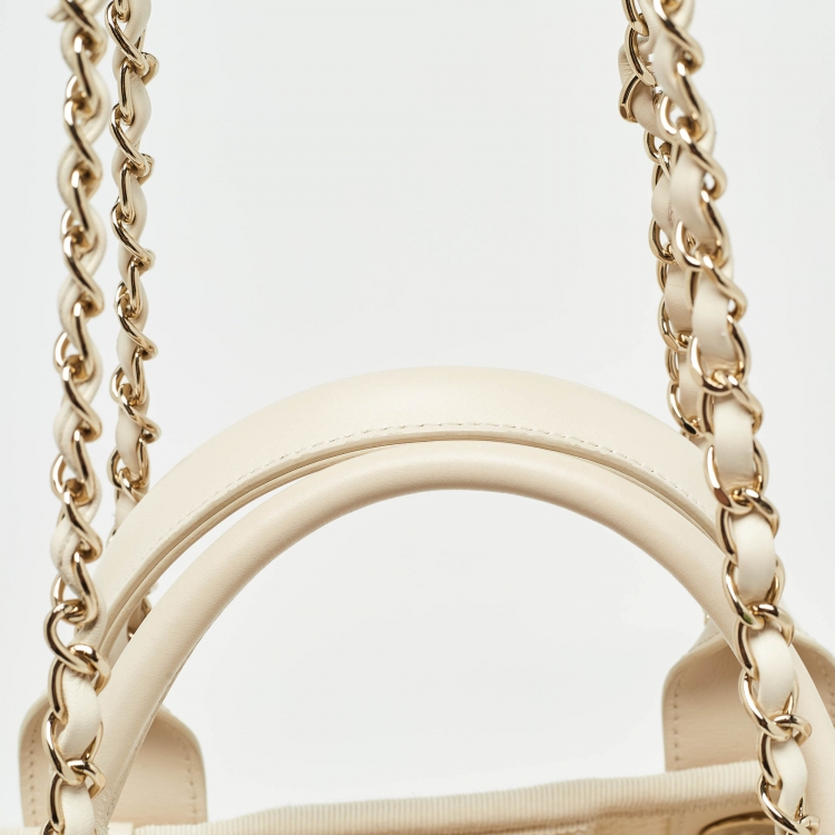Pre Owned Chanel Cream Canvas Small Deauville Tote