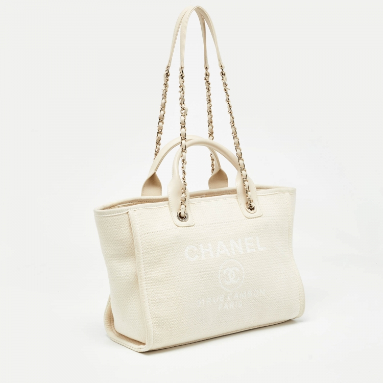 Pre Owned Chanel Cream Canvas Small Deauville Tote