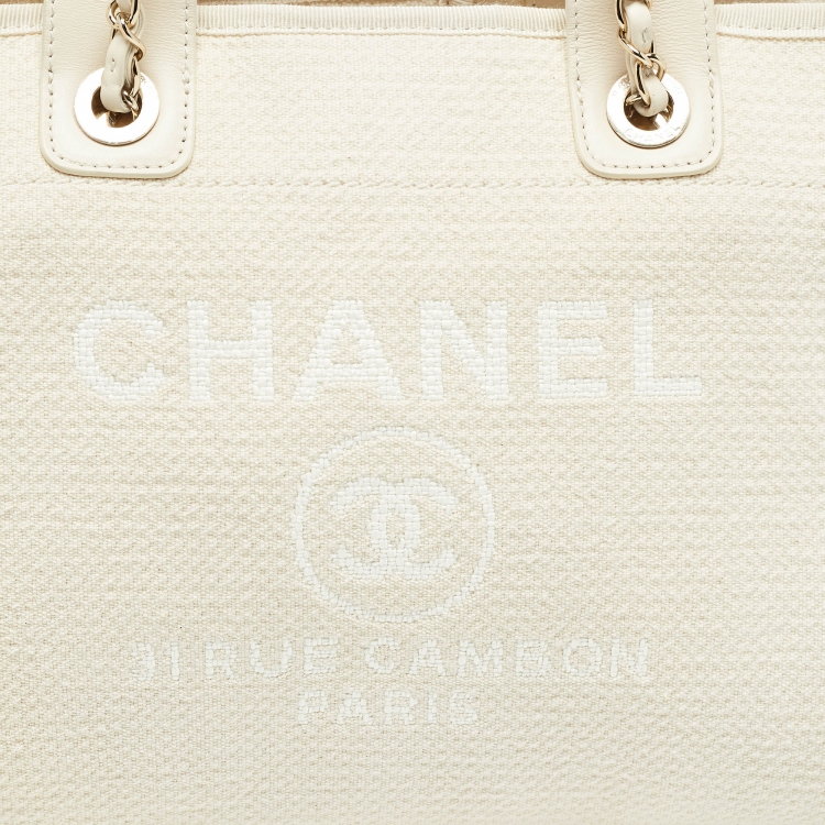 Pre Owned Chanel Cream Canvas Small Deauville Tote