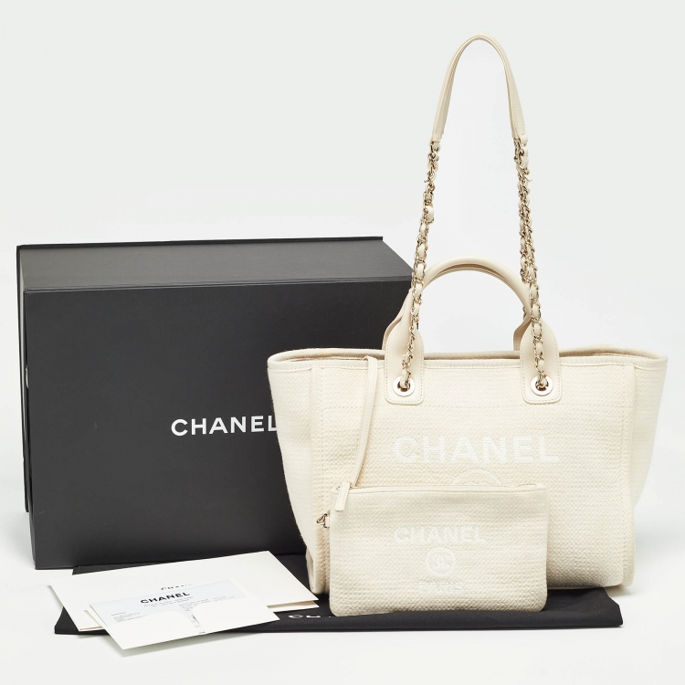 Pre Owned Chanel Cream Canvas Small Deauville Tote