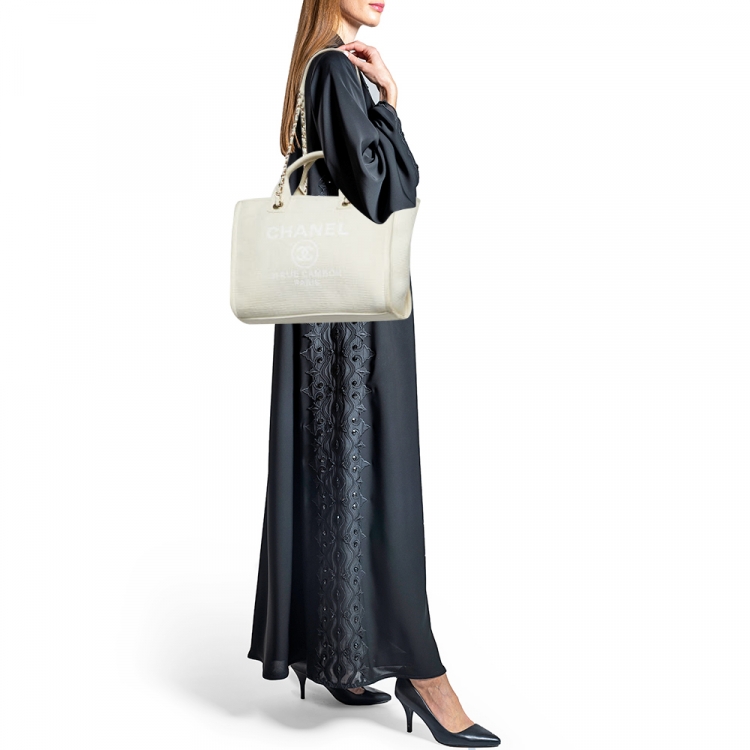 Pre Owned Chanel Cream Canvas Small Deauville Tote