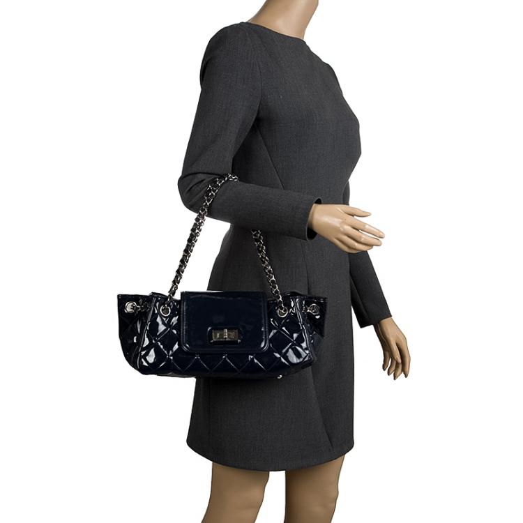 Pre Owned Chanel Navy Blue Quilted Patent Leather Reissue Accordion Flap Bag
