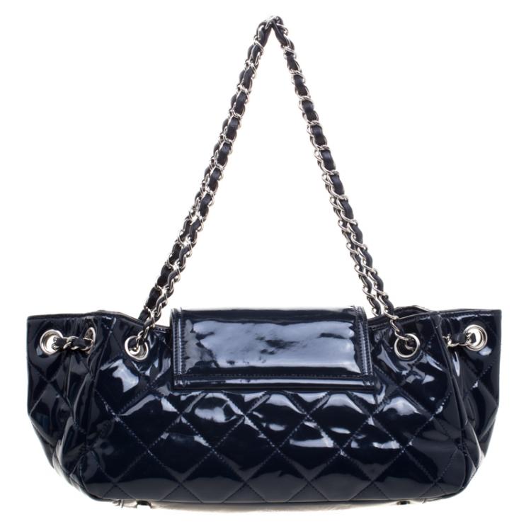Pre Owned Chanel Navy Blue Quilted Patent Leather Reissue Accordion Flap Bag