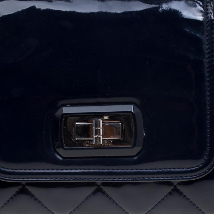 Pre Owned Chanel Navy Blue Quilted Patent Leather Reissue Accordion Flap Bag