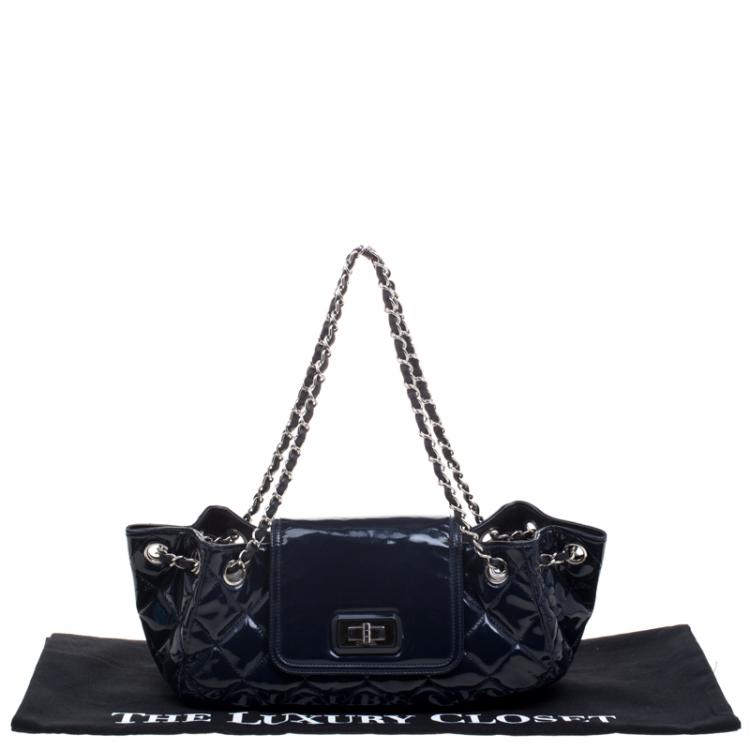 Pre Owned Chanel Navy Blue Quilted Patent Leather Reissue Accordion Flap Bag