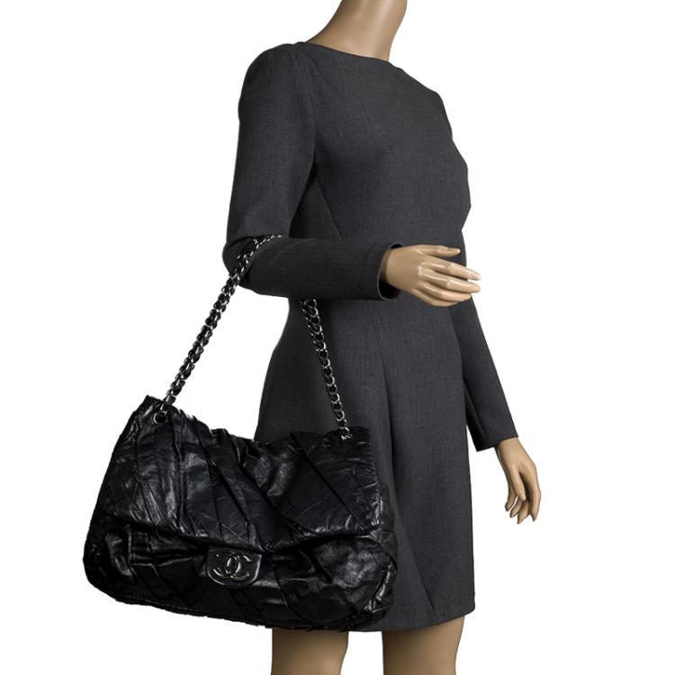 Chanel Black Pleated Leather Oversized Classic Flap Bag Chanel  TLC