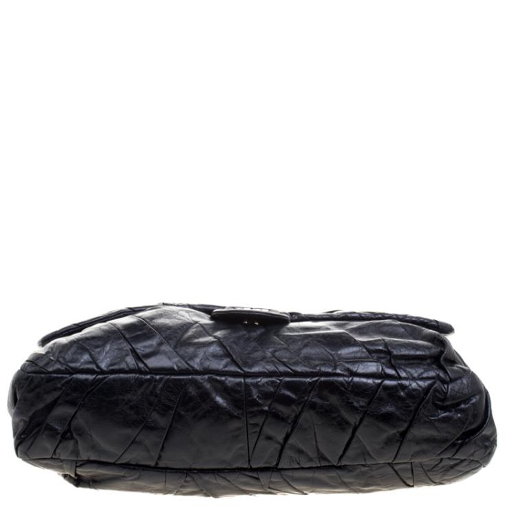 Pre Owned Chanel Black Pleated Leather Oversized Classic Flap Bag