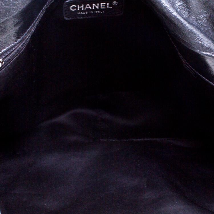 Pre Owned Chanel Black Pleated Leather Oversized Classic Flap Bag