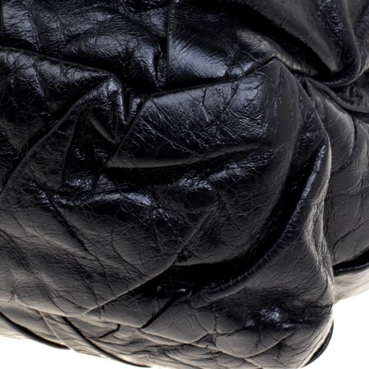 Pre Owned Chanel Black Pleated Leather Oversized Classic Flap Bag