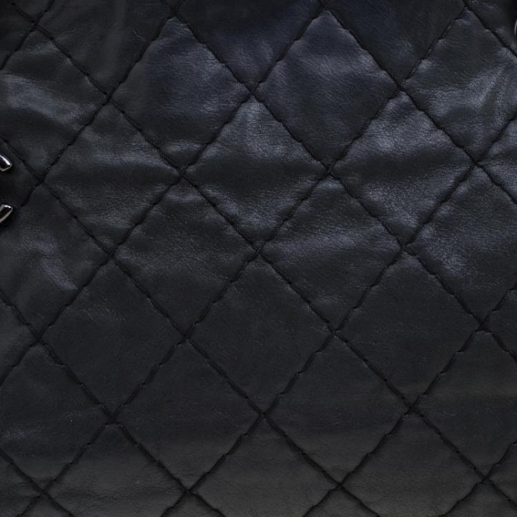 Pre Owned Chanel Black Quilted Iridescent Leather Just Mademoiselle Bowling Bag