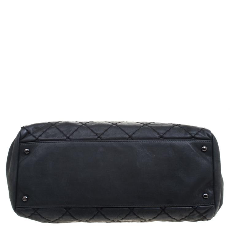 Pre Owned Chanel Black Quilted Iridescent Leather Just Mademoiselle Bowling Bag