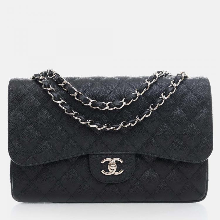 Chanel Black Caviar Leather Medium Classic Double Flap Shoulder Bags ...