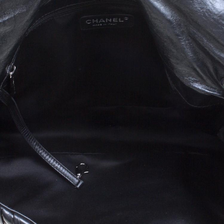 Pre Owned Chanel Black Pleated Leather Oversized Classic Flap Bag