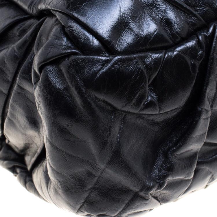 Pre Owned Chanel Black Pleated Leather Oversized Classic Flap Bag
