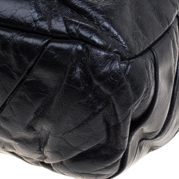 Pre Owned Chanel Black Pleated Leather Oversized Classic Flap Bag
