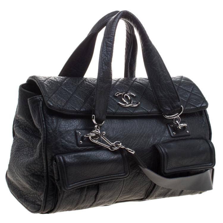 Pre Owned Chanel Black Quilted Soft Leather CC Bowler Bag