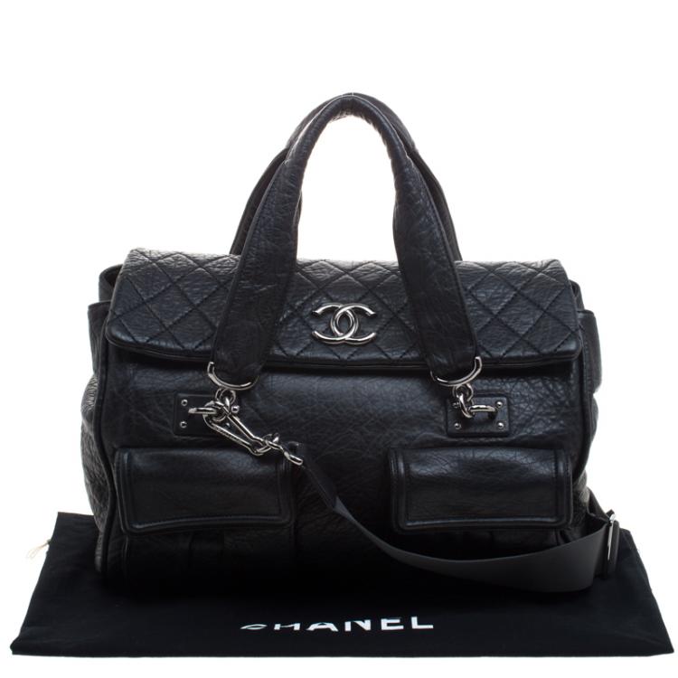 Pre Owned Chanel Black Quilted Soft Leather CC Bowler Bag