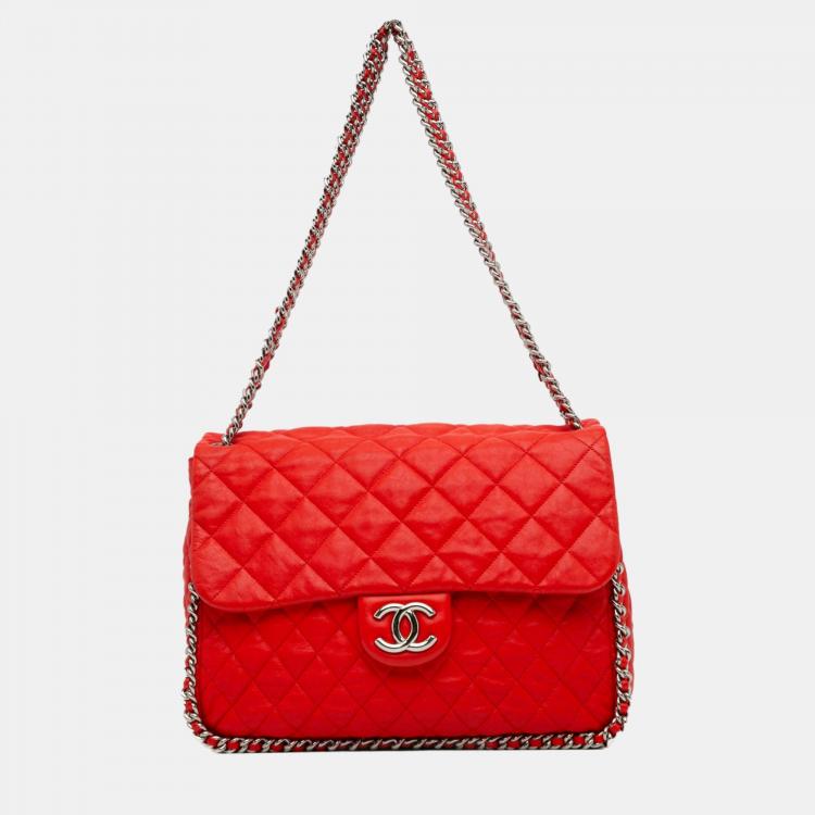 Chanel Red Maxi Washed Lambskin Chain Around Flap Chanel | The Luxury ...