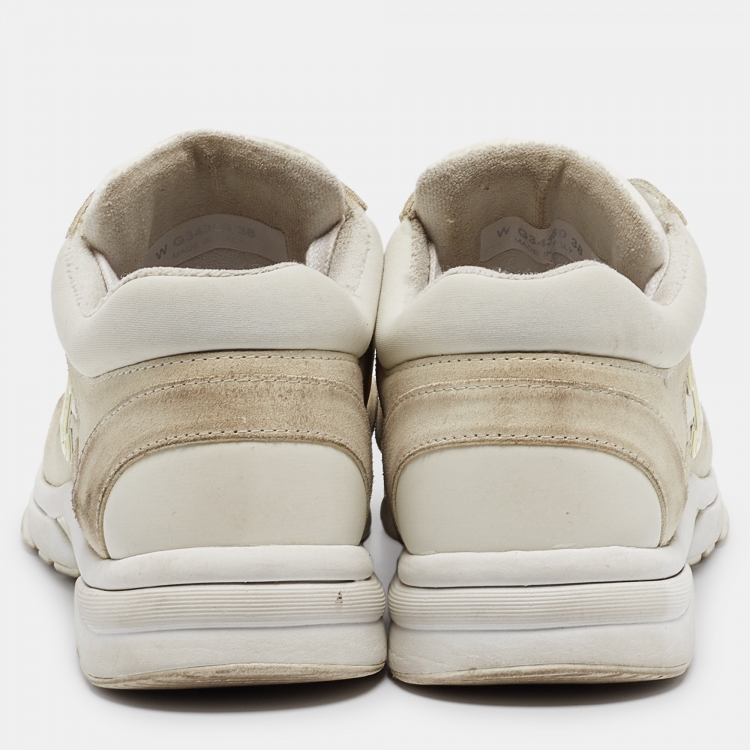 Pre Owned Chanel White Suede and Fabric CC Low Top Sneakers Size 38