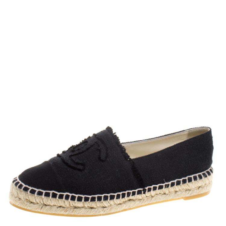 chanel black canvas espadrilles