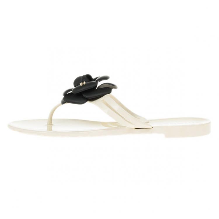 Chanel Camellia Flower Jelly Thong Sandals Size 37 | TLC