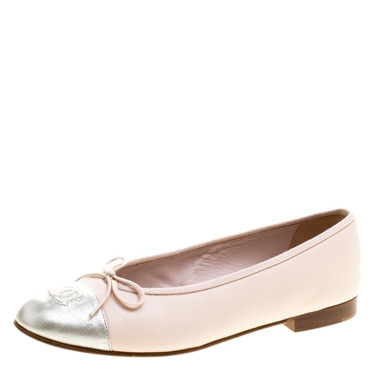 Chanel Blush Pink/Silver Leather CC Cap Toe Ballet Flats Size 38 Chanel |  The Luxury Closet