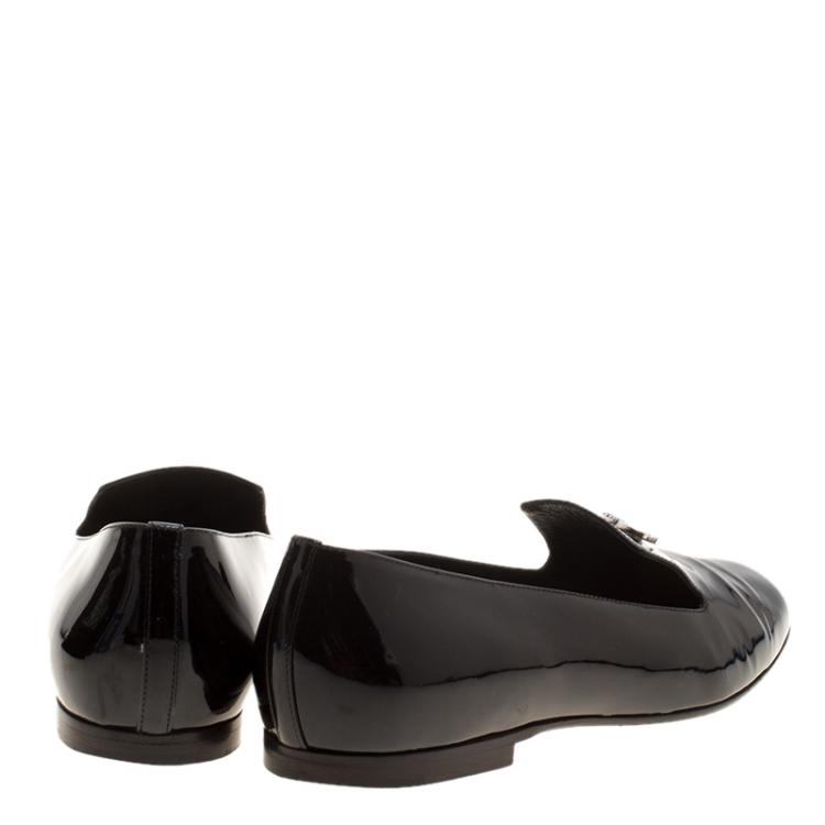 Pre Owned Chanel Black Patent Leather CC Smoking Slippers Size 38