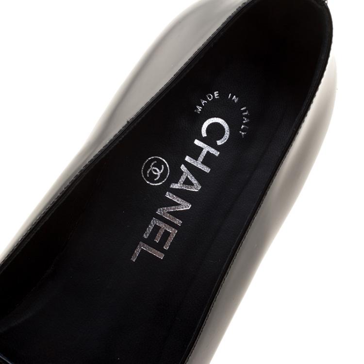 Pre Owned Chanel Black Patent Leather CC Smoking Slippers Size 38