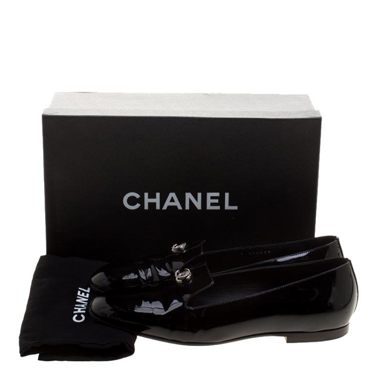 Pre Owned Chanel Black Patent Leather CC Smoking Slippers Size 38