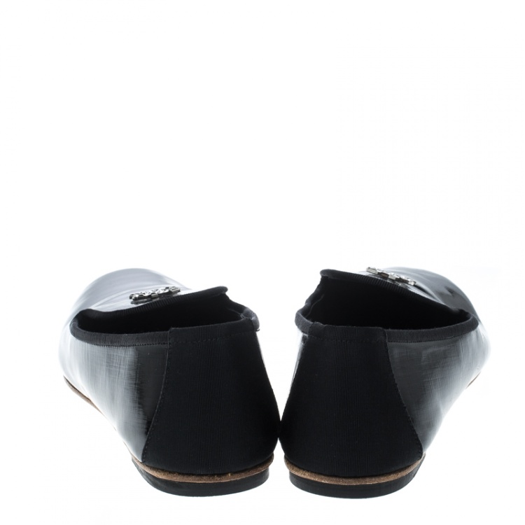 Pre Owned Chanel Black Patent Leather CC Smoking Slippers Size 37.5