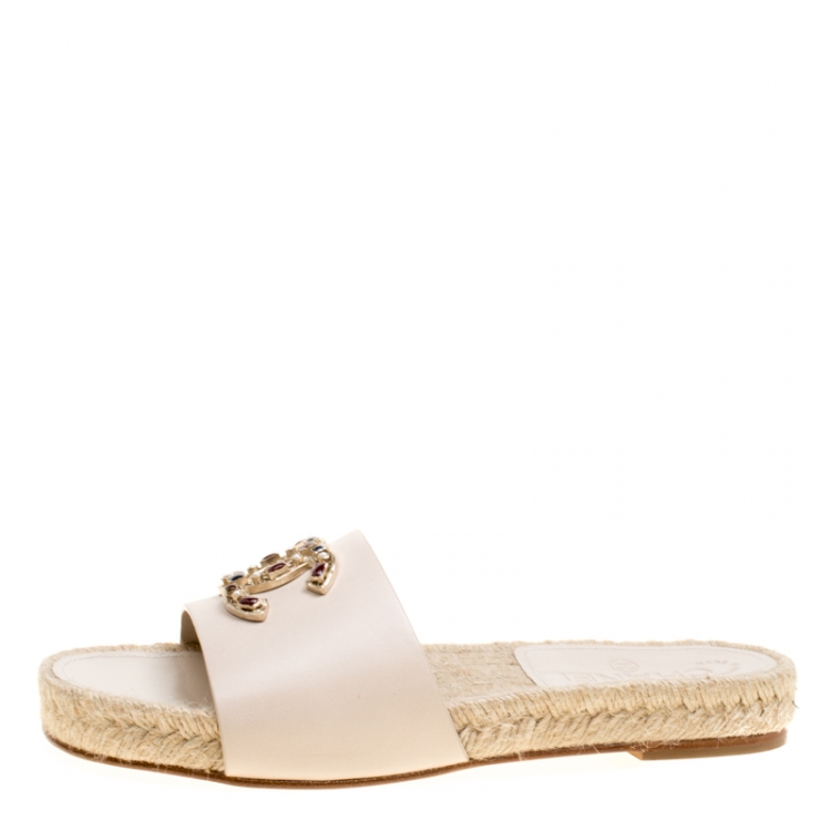 Chanel Espadrille 36 Raw Linen Canvas Cap-Toe Flats Cc-0510n-0171