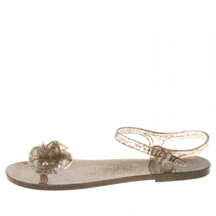 Chanel Beige Jelly Camellia Flower Sandals Size 39 Chanel