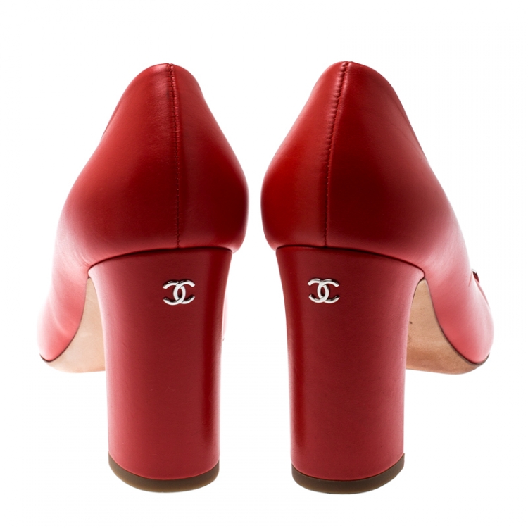 red block heels closed toe