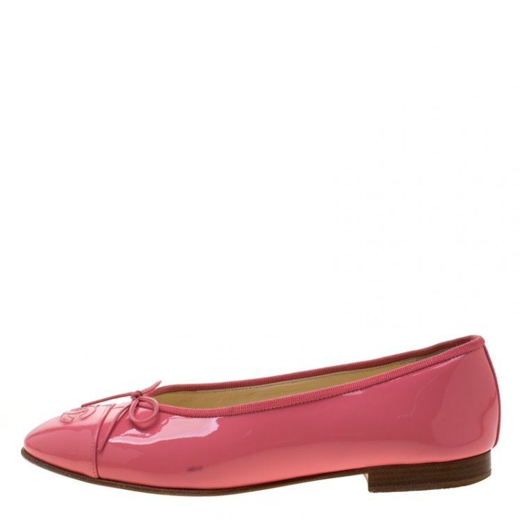 Chanel Pink Patent Leather CC Bow Ballet Flats Size 38.5 Chanel