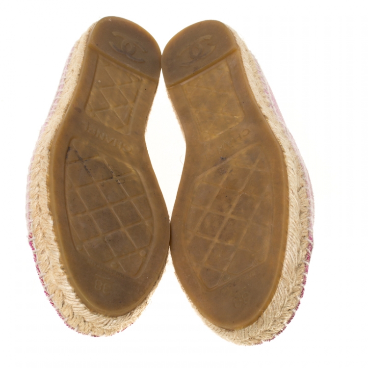 Pre Owned Chanel Pink Canvas Sequins CC Espadrilles Size 38