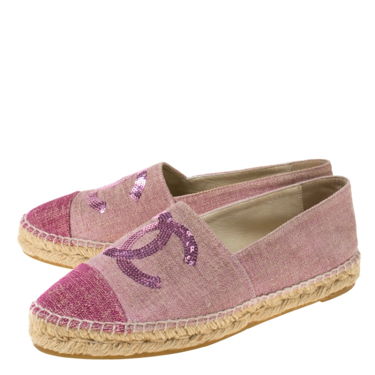 Pre Owned Chanel Pink Canvas Sequins CC Espadrilles Size 38