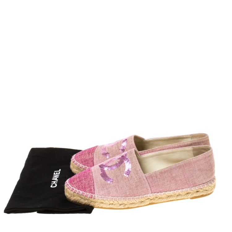 Pre Owned Chanel Pink Canvas Sequins CC Espadrilles Size 38