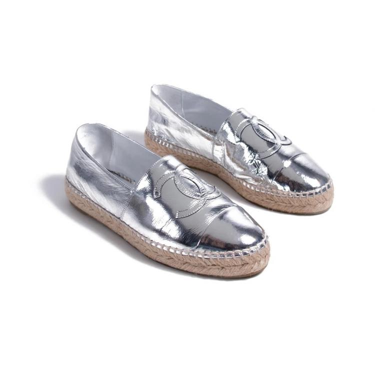 chanel silver espadrilles