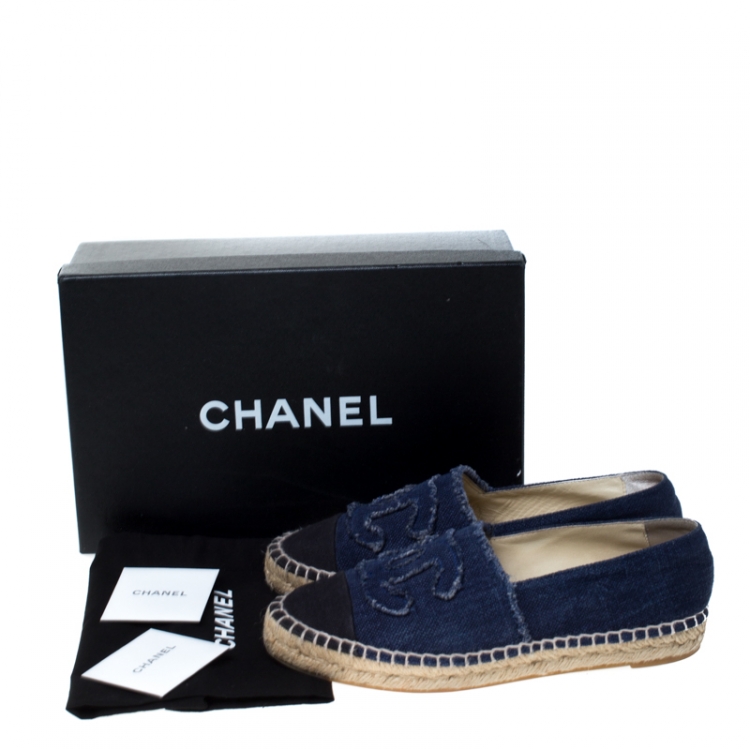 Pre Owned Chanel Blue/Black Denim CC Cap Toe Espadrilles Size 37