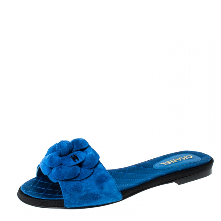 blue suede slides