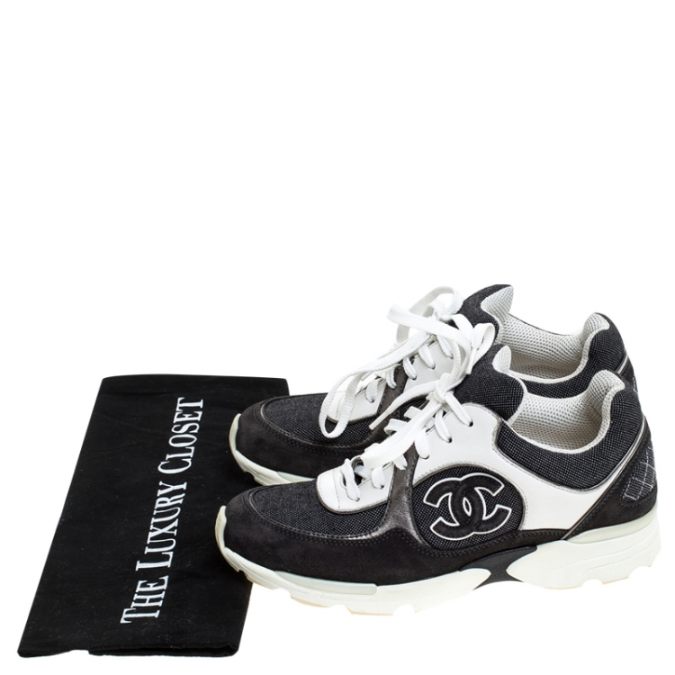 Pre Owned Chanel Blue Leather, Suede and Fabric CC Sneakers Size 36